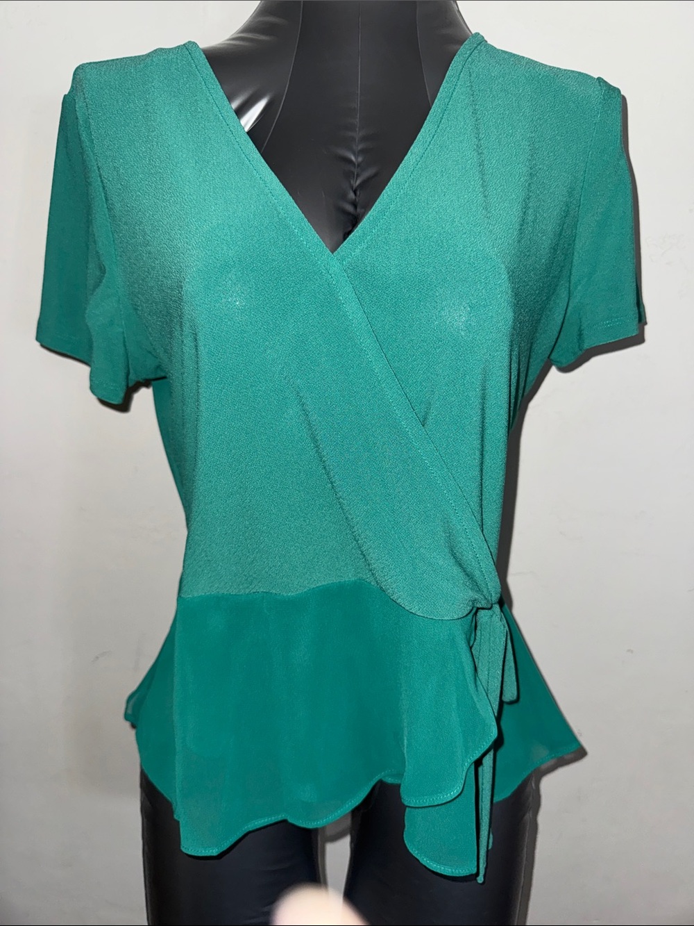 Bar III Green Wrap-Front Short Sleeve Blouse